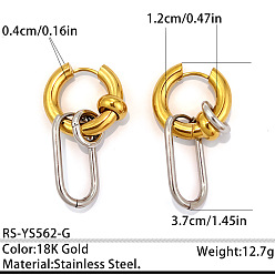 Golden & Stainless Steel Color Two Tone 304 Stainless Steel Hoop Earrings, Oval, Golden & Stainless Steel Color, 37x12mm