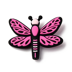 Фуксиновый Силиконовые бусины, фокусные бусы, стрекоза, красно-фиолетовые, 30x36x9 мм, отверстие : 2 мм