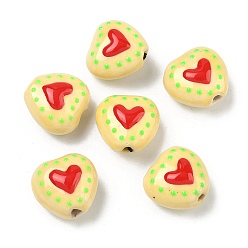 Светло-хаки Фарфоровые эмалированные бусины ручной работы с узором в виде сердечек, сердце, пастельный фарфор, светлый хаки, 15.5x16~16.5x10.5~11 мм, отверстие : 1.8~2 мм