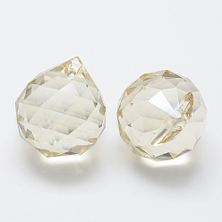 Lemon Chiffon Transparent Glass Teardrop Pendants, Faceted, Lemon Chiffon, 23~25x21mm, Hole: 2mm