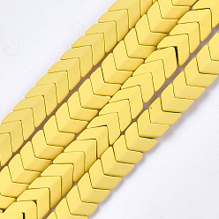 Желтый Окрашенного распылением немагнитных синтетических нитей гематита бусы, матовый стиль, стрелка / шеврон, желтые, 7x8x4 мм, отверстие : 1 мм, около 89 шт / нитка, 16.1 дюйм