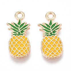 Ананас Подвески с эмалью из фруктового сплава, золотой свет, ананас, 20x9.1x1 мм, отверстие : 1.8 мм