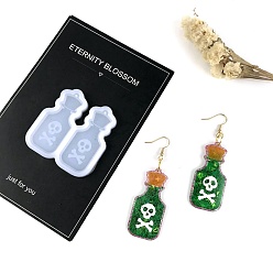 Белый DIY силиконовые формы кулон, формы для литья смолы, для уф-смолы, изготовление ювелирных изделий из эпоксидной смолы, бутылка, белые, 57x56x6 мм, отверстие : 1.5 мм, внутренний диаметр: 49x23 мм