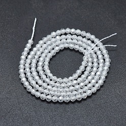 White Cubic Zirconia Bead Strands, Round, Faceted, White, 2mm, Hole: 0.2mm, about 14.96 inch(38cm), 184pcs/strand