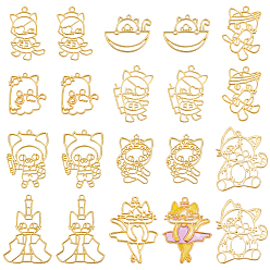 Golden 20Pcs 10 Style Alloy Open Back Bezel Pendants, for DIY UV Resin, Epoxy Resin, Pressed Flower Jewelry, Cat, Golden, 33~52.5x27~40x2~2.5mm, Hole: 2mm, 2pcs/style