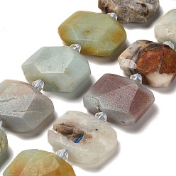 Flower Amazonite Натуральный цветок амазонитовые бусины пряди, со стеклянными бусинами, граненые, прямоугольные, 20.5~22.5x15.5~16.5x6.5~7.5 мм, отверстие : 1.6 мм, около 21 шт / нитка, 15.12~15.28'' (38.4~38.8 см)