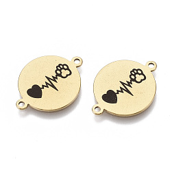 Золотой 201 соединительные звенья эмалированные нержавеющие, на день Святого Валентина, плоский круглый с сердцебиением, чёрные, золотые, 16x21x1 мм, отверстие : 1.4 мм