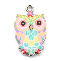 Розовый Печатные подвески сплава, платина, очарование совы, туманная роза, 23x13.5x2 мм, отверстие : 1.7 мм