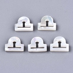 Libra Natural White Shell Beads, Mother of Pearl Shell Beads, Top Drilled Beads, Constellation/Zodiac Sign, Libra, 9.5x11.5x2.5mm, Hole: 0.8mm