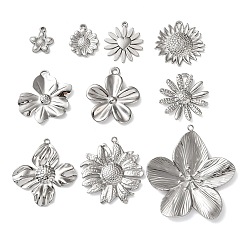 Нержавеющая Сталь Цвет 10 шт. 304 подвески из нержавеющей стали, цветок, цвет нержавеющей стали, 14~44x11~40x2~3 мм, отверстие : 1.4~2 мм