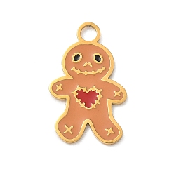 Gingerbread Man 304 эмалированные подвески из нержавеющей стали на тему Хэллоуина, золотые, Колобок, 17.5x11x1 мм, отверстие : 2 мм