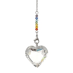 Corazón 7 Atrapasueños de cristal de chakra, Prisma de vidrio facetado que crea un arcoíris para ventanas, corazón, 183 mm