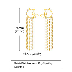 Butterfly Golden 304 Stainless Steel Stud Earrings, Chains Tassel Earrings, Butterfly, 750x226mm