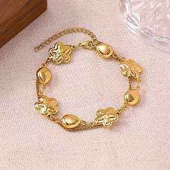 Mixed Shapes 304 Многорядные браслеты из нержавеющей стали с цепочками и якорными звеньями для женщин, реальный 18 k позолоченный, цветок и слеза, 7.48 дюйм (19 см)