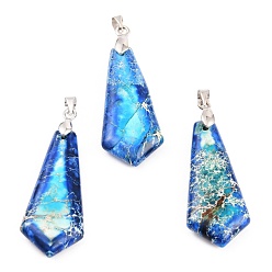 Синий Кулоны из натуральной императорской яшмы, с медными петлями, воздушный змей, окрашенные, синие, 42x15.1x5.8 мм, отверстие : 4.7x4 мм