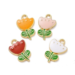 Golden Alloy Enamel Pendants, Tulip, Mixed Color, Golden, 19x12x2mm, Hole: 1.8mm