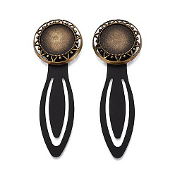 Античная Бронза Закладки из сплава и железа, с плоским круглым вращающимся подносом, античная бронза, 76.5~77.5x26.5x5.5~6 мм, Размер лотка: 18 мм