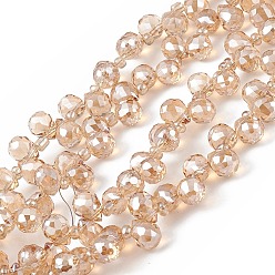 Сэнди Коричневый Прозрачные стеклянные бусины гальваническим пряди, граненые, каплевидная капля с просверленным верхом, гальваническое покрытие, песчаный коричневый, 8x6~6.5 мм, отверстие : 0.8 мм, около 90~92 шт / нитка, 40~41 см