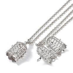 Platinum Brass Pendant Necklaces, Iron Rolo Chains, Birdcage, Platinum, 32.60 inch(828mm)