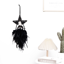 Черный Звезда из кусочков натурального обсидиана, обернутая проволокой, с подвесными украшениями в виде дерева жизни, Тканая сетка/паутина с перьями для домашнего настенного декора, чёрные, 550 мм