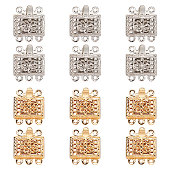Mixed Color Brass Box Clasps, Square, Mixed Color, 12x11x4mm, Hole: 1mm, 2 colors, 12pcs/color, 24pcs/box