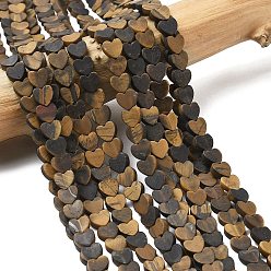 Тигровый глаз Природных тигровый глаз бисер нитей, матовые, сердце, 6x6.5x2.5 мм, отверстие : 0.8 мм, около 75~76 шт / нитка, 15.12''~15.16'' (38.4~38.5 см)