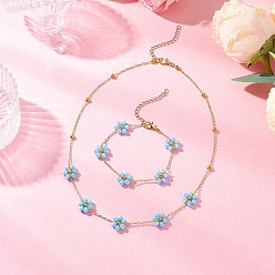 Золотой Наборы браслетов и ожерелий из цветочного стекла для женщин, комплекты ювелирных изделий из латунных цепочек, золотые, 7.17 дюйм (182 мм)