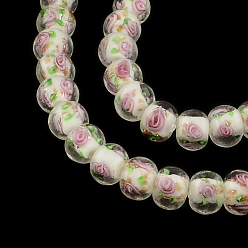 White Handmade Rondelle Gold Sand Inner Flower Lampwork Beads, White, 10~11x8mm, Hole: 1.5~2mm
