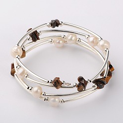 Тигровый глаз Драгоценный камень чип нити основы браслеты, серебра и платины, тигровый глаз, 53 мм