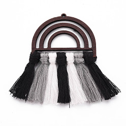 Разноцветный Кулоны с кисточкой из поликоттона (полиэстера), полукруглые серьги из необработанной древесины, для серег макраме своими руками, красочный, 76x50x5 мм, отверстие : 2 мм