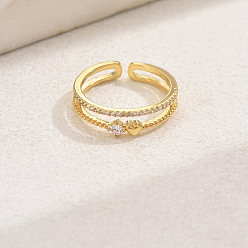 Золотой Латунные микропаве прозрачные кубические цирконии открытые манжеты для женщин, сердце, золотые, внутренний диаметр: 16мм~18мм