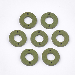 Светло-зеленый Коричневый Окрашенные тополя дерева ссылки, пончик, оливковый, 18x2.5 мм, отверстие : 1.6 мм