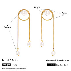 Золотой Круглые 304 серьги-гвоздики из нержавеющей стали с кисточками, с имитацией жемчуга, цепочка-оберег, золотые, 66x16 мм