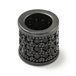Черный Цвет Металла Латунные европейские бусины с микропаве черного циркония, колонка, металлический черный , 8x7.5 мм, отверстие : 5 мм