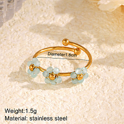 Светло-Синий Цветок 304 нержавеющая сталь с кубическим цирконием манжетные кольца для женщин, золотые, голубой, внутренний диаметр: 18 мм