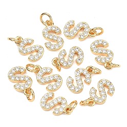 Letter S Colgantes Shegrace de latón con microengaste de circonitas cúbicas transparentes, sin níquel, real 18 k chapado en oro, Amuletos de la letra s, 12x7x2.5 mm, anillo de salto: 5x1 mm, diámetro interior: 3 mm