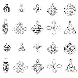 Античное Серебро 100 шт 10 стили подвески из сплава в тибетском стиле, китайский узел и тройной узел, античное серебро, 15~27x9.5~25x1~2.5 мм, отверстие : 2 мм, 10 шт / стиль