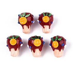 Темно-Красный Ручной работы Lampwork неровный бисер, апельсиновый кекс, темно-красный, 19~20x15~16x14~16 мм, отверстие : 0.8~1 мм