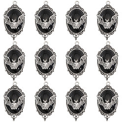 Черный 12 шт. эмалевые подвески из сплава в форме летучей мыши-вампира, античное серебро, чёрные, 43x24 мм