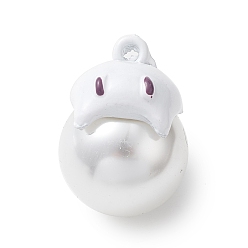 White Halloween Spray Painted Alloy Pendants, with Plastic Pearls, Ghost Charm, White, 22x16x19mm, Hole: 2mm