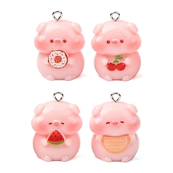 (52) Непрозрачная лаванда Непрозрачные подвески смолы, свинка с подвеской в виде фрукта/пончика, с железной платиной петлей, разноцветные, 26.5~27x20~20.5x16~16.5 мм, отверстие : 2 мм