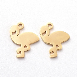 Golden PVD-Vakuumbeschichtung 304 Anhänger aus Edelstahl, manuelles Polieren, Flamingo, golden, 12x10x1 mm, Bohrung: 1 mm