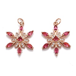 Plaqué Or Rose Véritable Laiton cubes pendentifs zircone, plaqué longue durée, flocon de neige, Véritable rose or plaqué, 24.5x19x4mm, Trou: 3.6mm