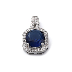 Темно-Синий Латунные микро проложить кубического циркония подвески, квадратных амулеты, темно-синий, 17x11x6 мм, отверстие : 5x1.5 мм