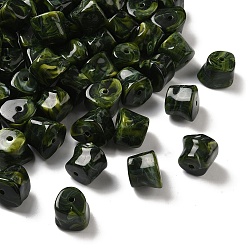 Темно-Зеленый Акриловые шарики Gemstone имитация, самородки, два тона, темно-зеленый, 16x20x17~17.5 мм, отверстие : 2.5 мм, Около 125 шт / 500 г