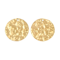 Настоящее золото 18K Ионное покрытие (ip) 304 подвески из нержавеющей стали, текстурированная плоская круглая подвеска, реальный 18 k позолоченный, 30x1.6 мм, отверстие : 2.3 мм