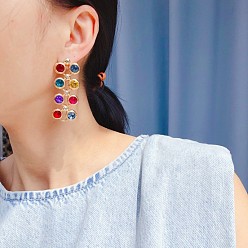 Разноцветный Rhinestone сплава болтаться серьги, прямоугольные, красочный, 55x24 мм
