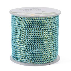 Голубой Круглые строка нить полиэстера шнуры, с золотой проволоки, голубой, 2.5 мм, около 21.87 ярдов (20 м) / рулон