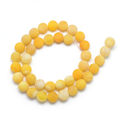 Gold Natural Weathered Agate Bead Strands, Frosted, Dyed, Round, Gold, 4~4.5mm, Hole: 1mm, about 95pcs/strand, 14.6 inch