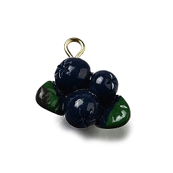 Blueberry Латунные подвески из акрила, без свинца и без кадмия, стойки покрытие, долговечный, золотые, черника, 15x14.5x6 мм, отверстие : 1.8 мм